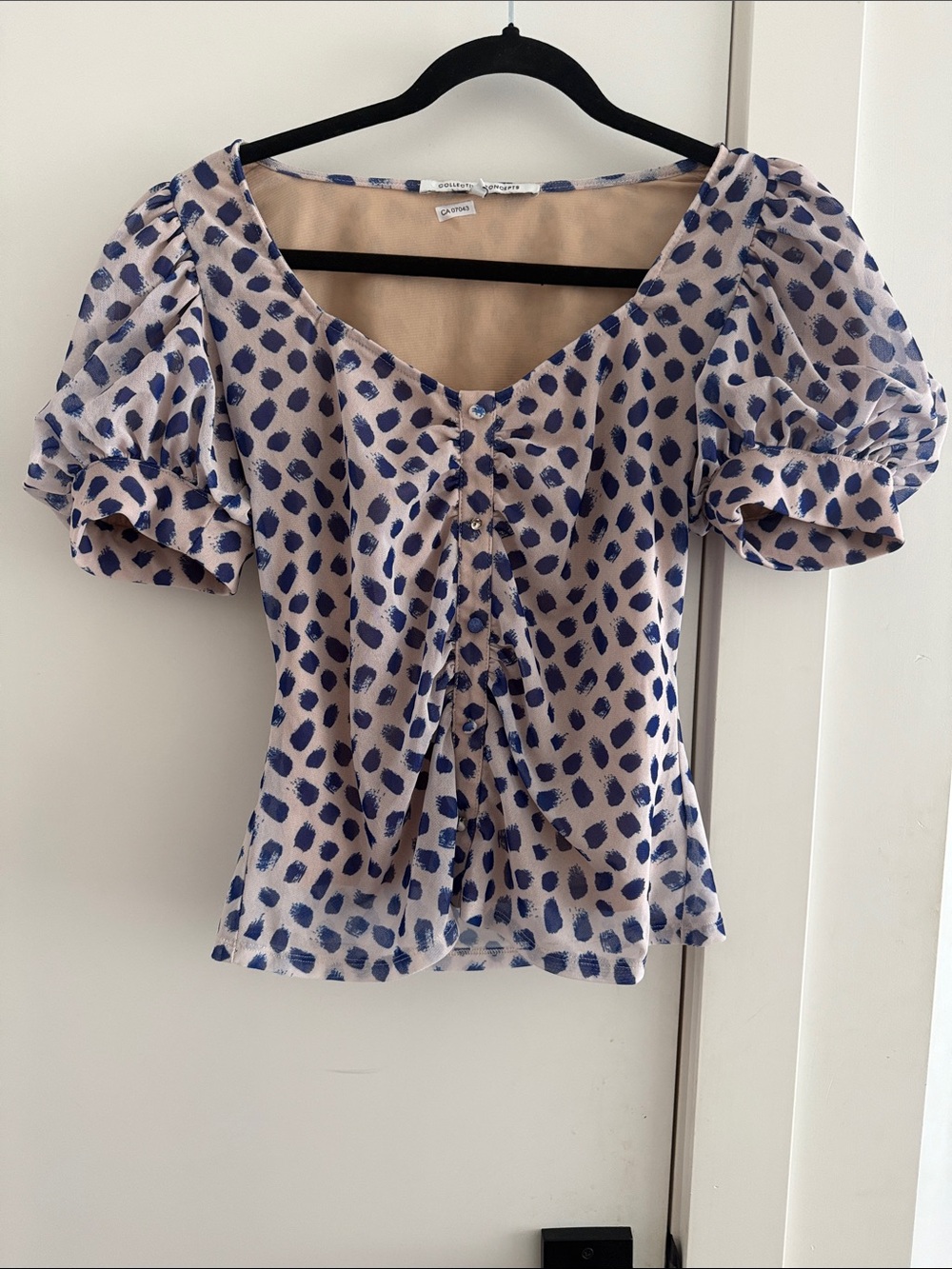Collective Concepts Beige Blouse with Navy Spot Print